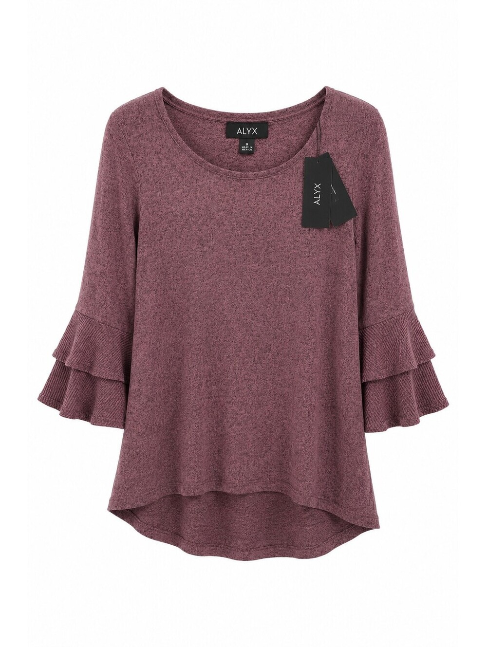 ALYX Dark Mauve Tiered Ruffle Bell Sleeve Knit Top Size M NWT